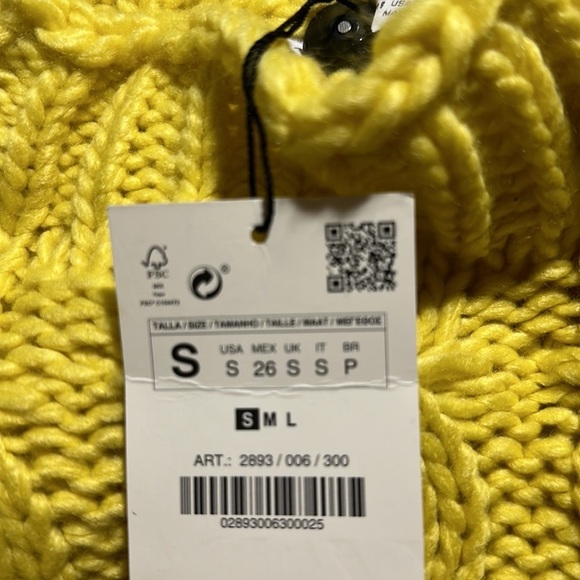 NWT. Zara Yellow Cable Knit Sweater. Size S. - Picture 8 of 9